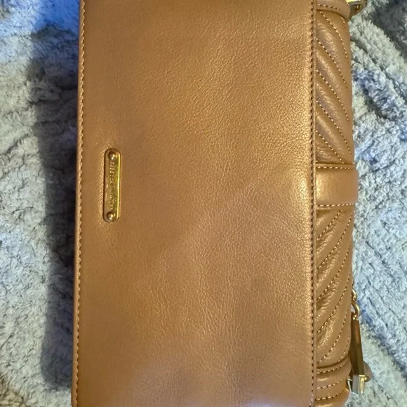 Rebecca Minkoff Chevron Quilted Love Leather Crossbody Bag British Tan - Picture 7 of 10